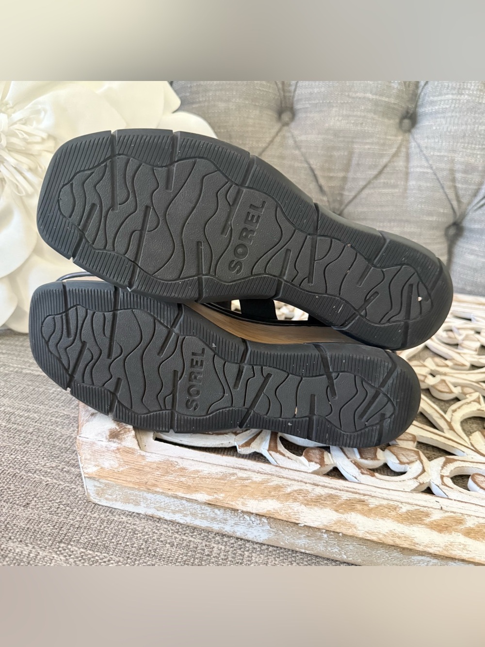 Sorel Black Leather Wide Strap Wedge Platform Sandals Shoes Women’s 10 - Picture 12 of 12